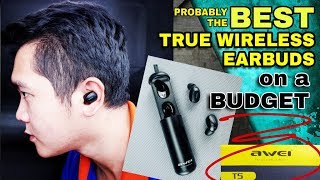 AWEI T5 TRUE WIRELESS EARBUDS with Charging Case  unboxing and review [upl. by Aldarcy]