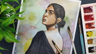 Easy Watercolor painting portrait  Timelapse video [upl. by Philipines]