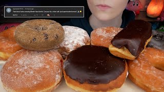 ASMR Donuts Mukbang Chocolate Cake Raspberry amp Lemon Filled Bavarian Cream Blueberry Glazed [upl. by Inah]