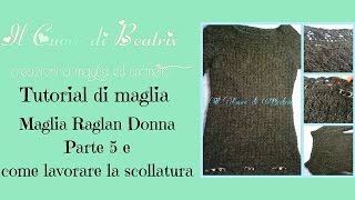 Maglia raglan ai ferri 5 di 8 Come lavorare la scollatura [upl. by Machutte]