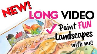 4 hrs of EASY Whimsical Landscape Painting TUTORIALS continuous FUN [upl. by Lulu162]