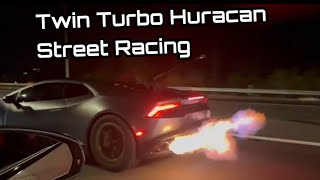 Twin Turbo Huracan VS Twin Turbo Audi R8 amp C7 Z06  Epic Street Racing [upl. by Tunk]