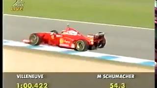 F1 Europe Jerez 1997 Michael Schumacher scoring exactly the same lap time as Villeneuve DF1 [upl. by Berard]