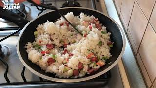 Simple Fried Rice Recipe with Sausages and Surimi Sticks 01 [upl. by Narrad276]