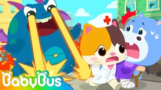 Super Rescue Team vs Big Monster  Doctor Firefighter Policeman  Nursery Rhymes  BabyBus [upl. by Kurth]