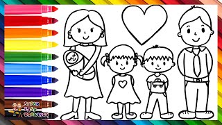 Drawing And Coloring A Family Of 5 👩👨👧👦👶🌈 Drawings For Kids [upl. by Lanuk]