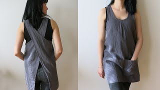 Cross back apron with pockets Japanese pinafore Crossback Sewing tutorial TOTOshopUA GRACE [upl. by Norine628]