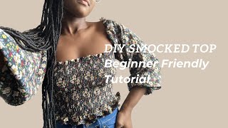 Diy Shirred Smocked Top  Beginner Friendly Tutorial [upl. by Htaras]