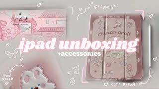 ipad pro 11”  128gb   accessories unboxing🐇🎀  aesthetic unboxing vlog [upl. by Ki]