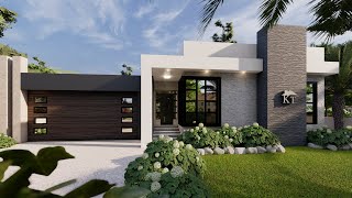 simple single story modern house design 18mx23m house plan with 4 bedrooms model0069 [upl. by Lienhard]