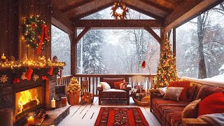 ❄ Snowing Ambience by Balcony 🎄🎅 Relaxing Christmas Jazz 2025 in Living Room amp Warm Fireplace Sounds [upl. by Hercules126]