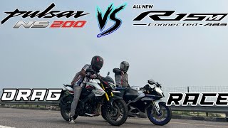 Bajaj Pulsar NS200 BS6 20 vs Yamaha R15M Drag Race 🔥 ns200 r15m dragrace [upl. by Ibloc]