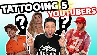 Tattooing 5 YouTubers In 1 Day ft Alissa Violet Jc Caylen Faze Banks  More [upl. by Enixam]