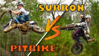 Surron VS Pitbike Battle  Huge Backyard Jumps  Haiden And Duffe Are Back [upl. by Idolla]