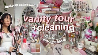 🩰 VANITY TOUR clean with me for 2024 aesthetic makeup amp skincare collection  organization storage [upl. by Arlena]