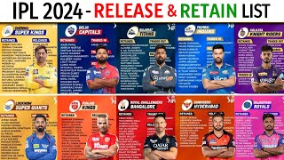 IPL 2024  All Teams Retained amp Released Players List  CSK KKR RCB MI DC RR GT PBKS IPL 2024 [upl. by Oile]