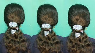 Short Open Hair Hairstyles For Saree  Simple And Fashionable Hairstyle  Hair Style Girl Simple [upl. by Onaicul]