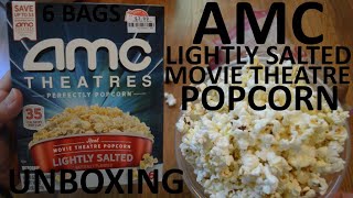 Unboxing AMC Theatres Lightly Salted Real Movie Theatre Popcorn 6 Bags Microwave Popcorn [upl. by Keenan118]