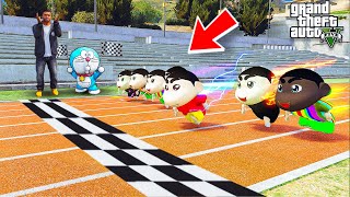 Shin chan amp Shin Chan Brothers Did a Bike Racing with Avengers Super Powerful Bikes GTA 5 in Telugu [upl. by Itnahs782]