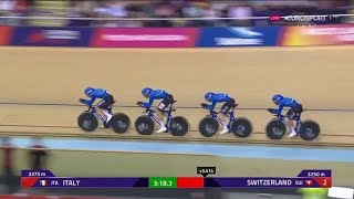 Europei Ciclismo su pista Italia Quartetto doro nellinseguimento maschile a squadre 03082018 [upl. by Yojal]