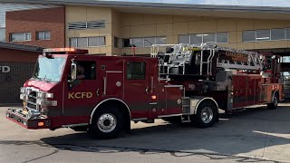 Kansas City Fire Department Truck 7 and Car 106 Responding to a Building Fire [upl. by Kcirde713]