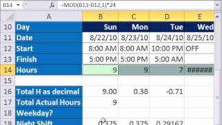 Excel Magic Trick 718 Calculate Hours Worked Day or Night Shift amp Subtract Lunch [upl. by Akieluz93]