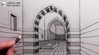 How to Draw a Room with an Arch in OnePoint Perspective Narrated [upl. by Goodson]