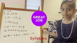 Syllable Learningwritinggiving examples for syllables by 5 year old Sasha  LoveLearning24 [upl. by Aneelak]