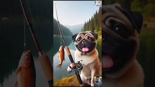 Pug lacked the money to buy salmon so he came up with his own idea ai pug dog doglover fishing [upl. by Hudson]