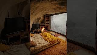 Wind and Crackling Fireplace in Cozy Winter Cave❄️Great Space for Deep Sleep Rest and Stress Relief [upl. by Suzi]