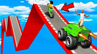 FRANKLIN TRIED IMPOSSIBLE DEEPEST GREEN TUNNEL MEGA PARKOUR RAMP CHALLENGE GTA 5  SHINCHAN and CHOP [upl. by Leveroni]