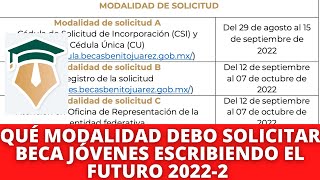 ¿Qué MODALIDAD debo Solicitar Convocatoria Beca Jóvenes Escribiendo el Futuro 20222 [upl. by Maurizia424]