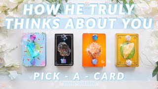 PICK A CARD🔮How Does He truly Think amp Feel About You 💏UNCENSORED🧿PSYCHIC READING⭐️✨🪐🧞‍♀️ [upl. by Oznohpla536]