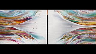 604 Beautiful diptych with simple double dip  Acrylic pour painting  Fluid art for beginners [upl. by Lord752]