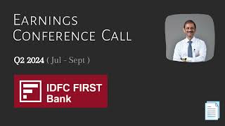 IDFC First Bank Ltd V Vaidyanathan  Q2 2024  Earnings Conference Call [upl. by Emyam868]