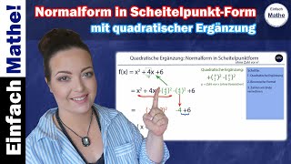 Normalform in ScheitelpunktForm  Quadratische Ergänzung ohne Zahl vor x hoch 2 by einfach mathe [upl. by Pokorny92]