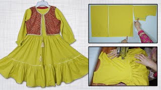 Double Layer Frock Cutting And Stitching  Frock For Girl Cutting And Stitching [upl. by Akehsay]