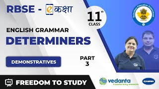 RBSE  Class  11th  English  Grammar  Determiners Demonstratives  E  Kaksha [upl. by Ruelle]