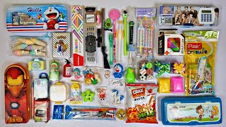 Huge stationery collection  colour pens pencil sharpner calculator pencil case 3d eraser doms [upl. by Llerruj]