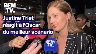 Justine Triet la réalisatrice d“Anatomie d’une chute” réagit à son Oscar sur BFMTV [upl. by Kazimir]