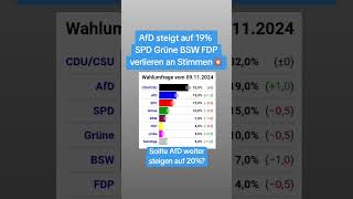 AfD steigt auf 19❗SPD Grüne BSW FDP 💥 verlieren an Stimmen 🇩🇪 [upl. by Christen752]