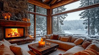 Warm Piano Music amp Fireplace ❄️ Cozy Winter Living Room Ambience with Peaceful Peace Snowfall [upl. by Aimekahs]