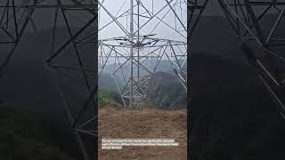 Unmanned aerial vehicle UAV wire laying Power Construction Power Emergency Repair Power Workers [upl. by Aroon]