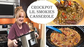 CROCKPOT LIL SMOKIES CASSEROLE  Easy Beanie Weenie Dinner [upl. by Ammon]