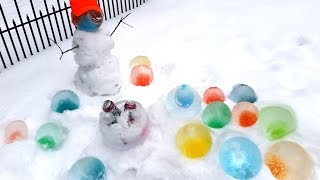 FROZEN ICE GLOBE ORBS VIDEO w Lit snowmen how to amp More Water balloons amp food coloring  marbles [upl. by Arodnahs529]