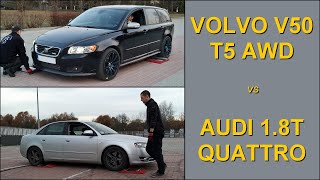 SLIP TEST  Volvo V50 RDesign T5 AWD vs Audi A4 18T Quattro  4x4testsonrollers [upl. by Denoting]