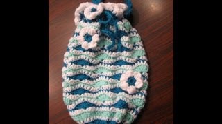 Small Crochet Tote Bag tutorial  Wavy Stitch Drawstring Bag  Crochet Tutorial [upl. by Hteik]