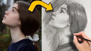 How to draw a Girls Head  Side view  Charcoal [upl. by Boccaj756]