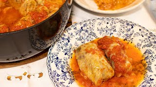 Greek Cabbage Rolls in Tomato Sauce Lahanodolmades [upl. by Coralie]