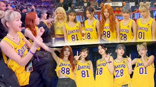 LE SSERAFIM members gain attention at the LA Lakers game wearing Lakers uniforms [upl. by Natika]